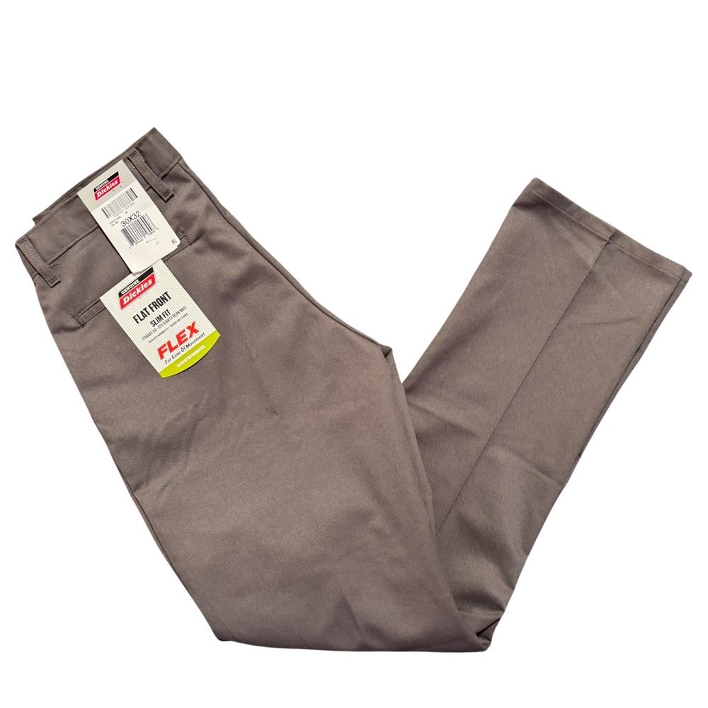 Dickies Mens 30x32 Slim Fit Flat Front Flex Pants‎ Straight Leg Work Trousers